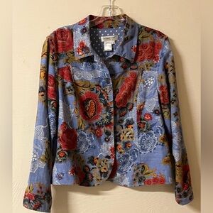 Coldwater Creek Womens Linen Blend Blazer Jacket  Floral Office Western PL